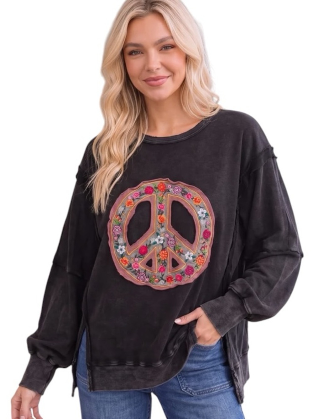 477: KORI NEW PEACE SIGN SWEATSHIRT CHARCOAL